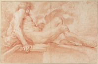 K I 016
<br/>
Halfliggend mannelijk naakt
<br/>
<em>Anoniem It, Rome (17de eeuw)</em>